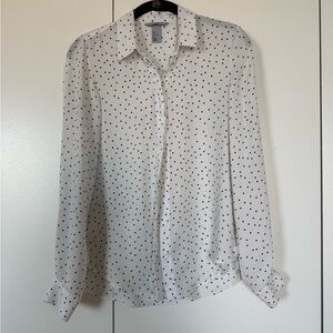 H&M White and Deep Navy Polka Dot Blouses